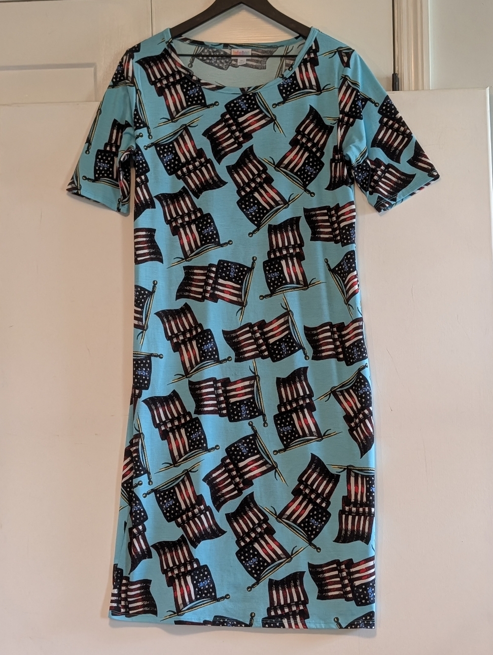 USA Patriotic American Flag Dress XL Blue Maxi Stretch Holiday July 4th Party